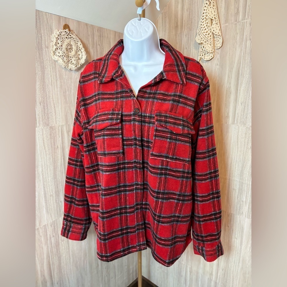 Velvet Heart Vibrant Red Checkered Top Shacket Jacket